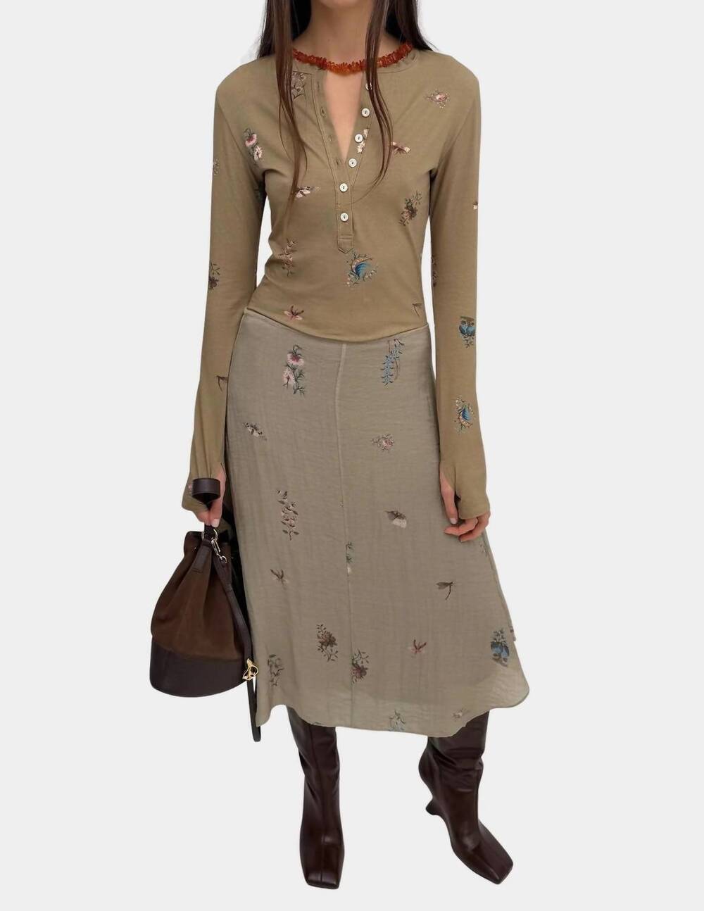 NEW RODEBJER kiara henley top in beige multi duchess